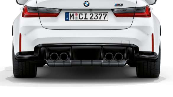 Вихлопна система M Sport BMW M3 Competition Седан G80 2020 BMW M3 Competition Седан G80 2020 вихлопна система M Sport вид ззаду.