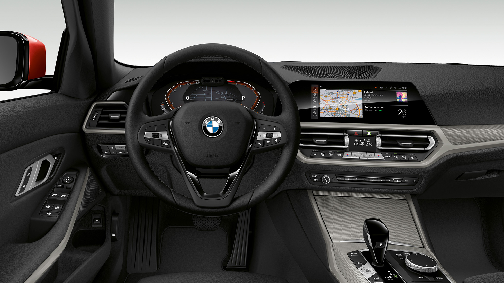 BMW 3 серии Седан, кабіна Advantage. Вид спереду на кабіну водія седана BMW 3 серії Advantage крупним планом.
