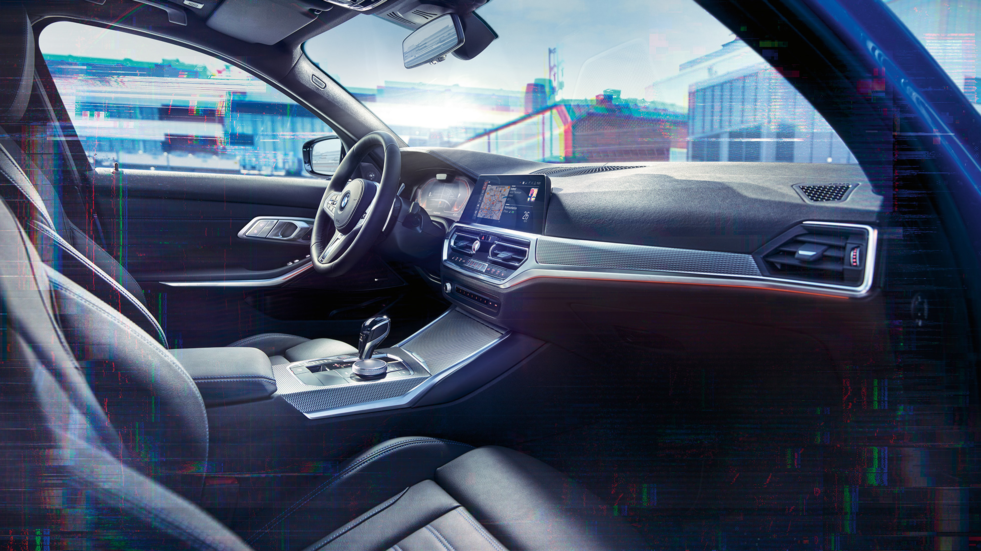 BMW 3 серії Седан, BMW Live Cockpit Professional. Крупний план інтер’єру седана BMW 3 серії з BMW Live Cockpit Professional.