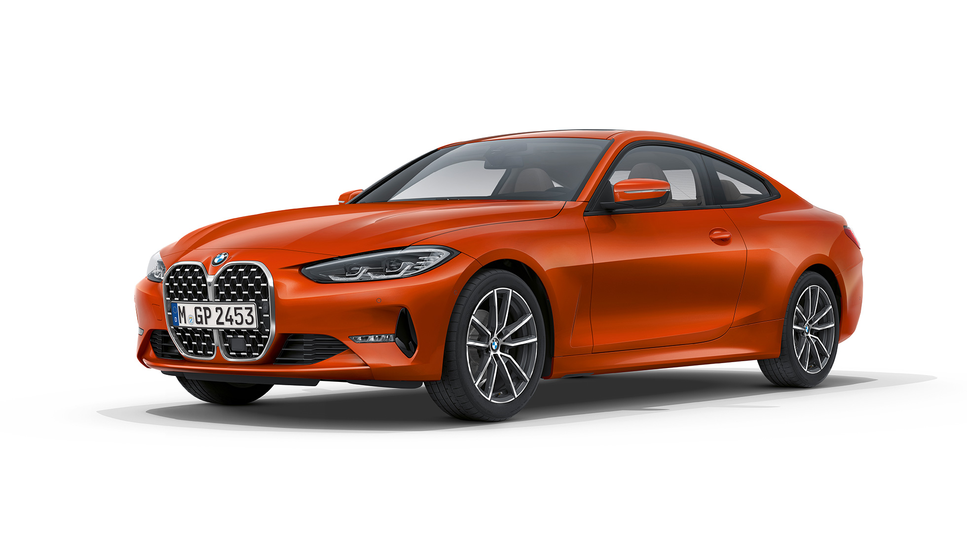 Вид спереду з поворотом в три чверті BMW 4 серії Coupé G22 2020 BMW 4 серії Coupé G22 2020 Базова комплектація Sunset Orange металік вид спереду з поворотом в три чверті