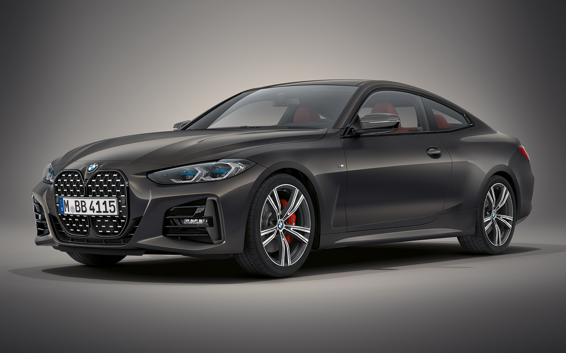BMW Individual у кольорі Dravite grey metallic BMW 4 серії Coupe G22 2020 BMW 4 серії Coupe Individual у кольорі Dravite grey metallic G22 2020, вид спереду на три чверті на місці