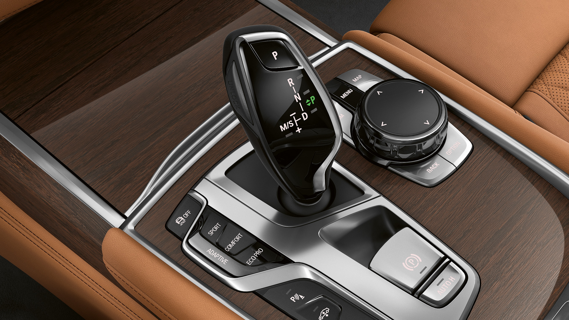 BMW 7 серії Седан з дизайном Pure Excellence: важіль селектора Седан BMW 7 з дизайном Pure Excellence: крупний план важеля селектора