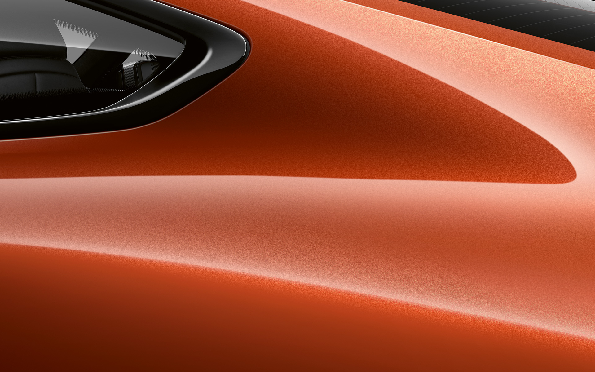 BMW 8 серії Coupe, задня стійка крупним планом Задня стійка BMW 8 серії Coupe кольору «Помаранчевий Захід металік».