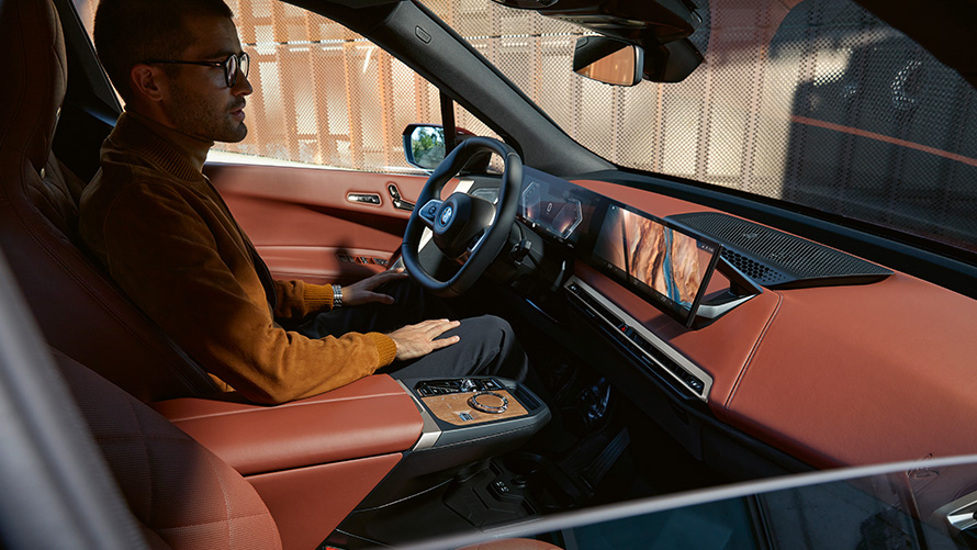 Электрический SUV BMW iX i20, салон Электрический SUV BMW iX i20 2021, дизайн салона Suite, кожа "Каштановый"