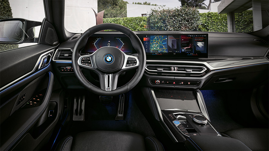 BMW i4 M50 G26 2021 інтер&rsquo;єр, кокпіт, панель приладів та центральна консоль