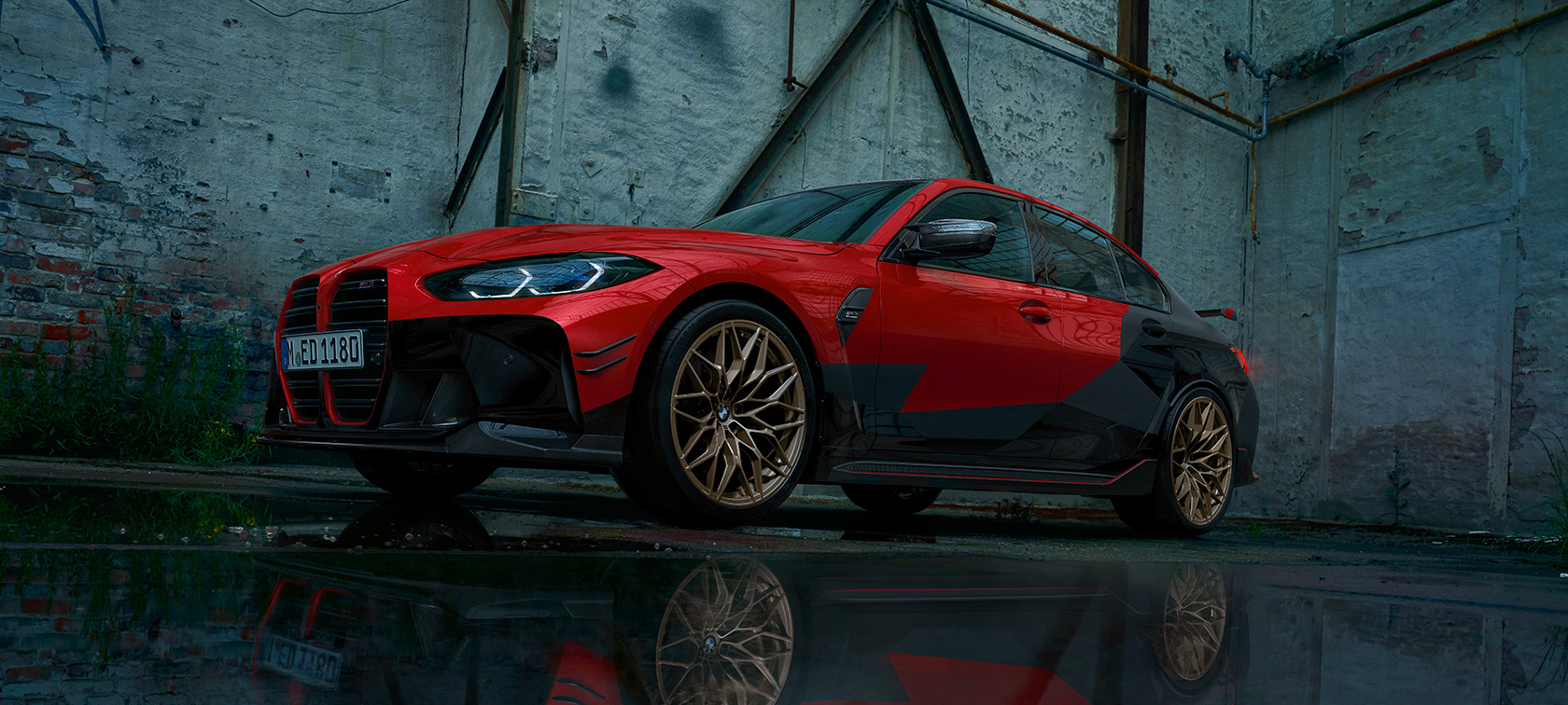 BMW M3 Седан G80 2020 з деталями BMW M Perfromance BMW M3 Competition G80 2020 вид збоку в три чверті з деталями M Perfromance