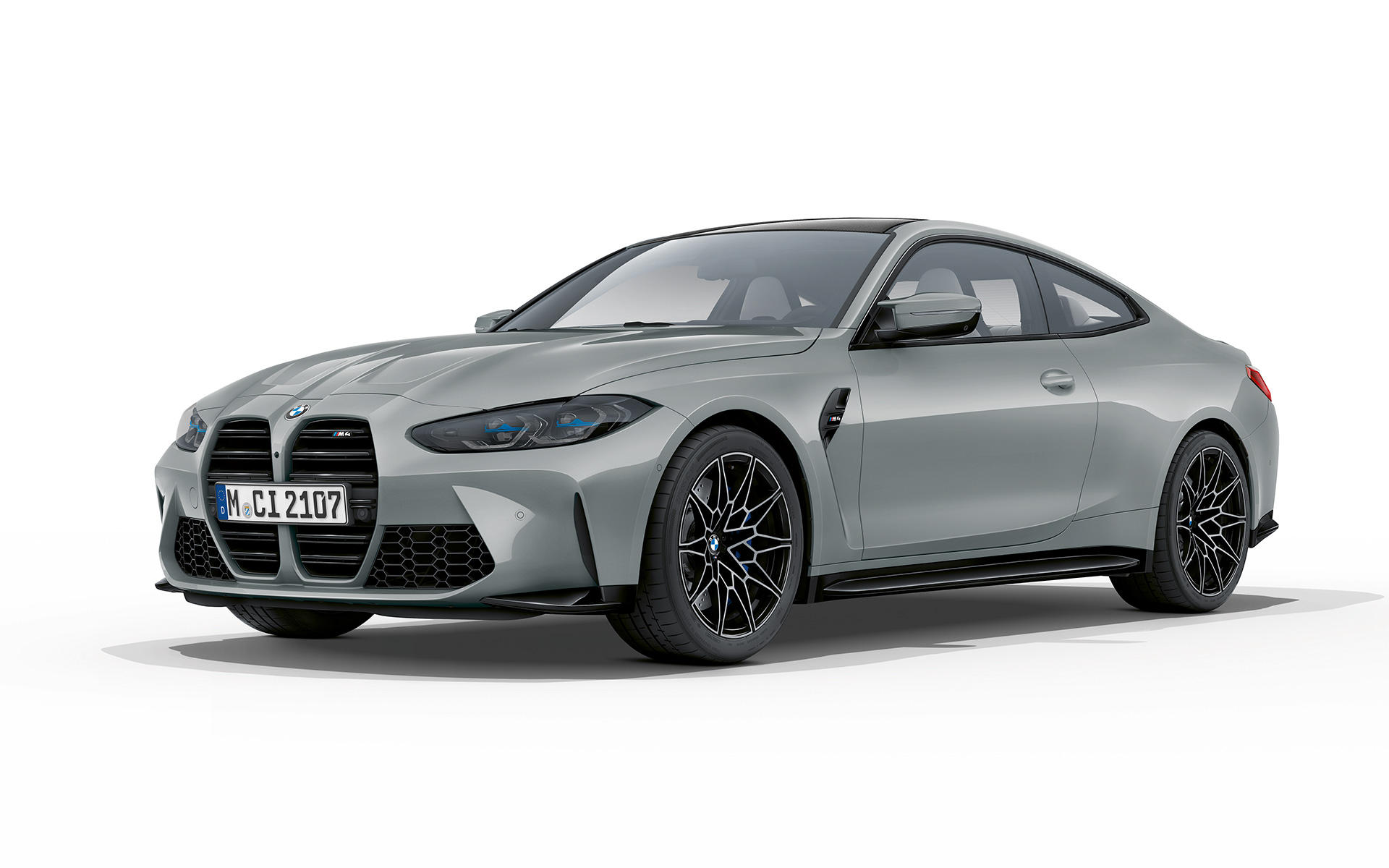 BMW M4 Coupé G82 2020 у кольорі Brooklyn Grey металік, вид спереду в три чверті