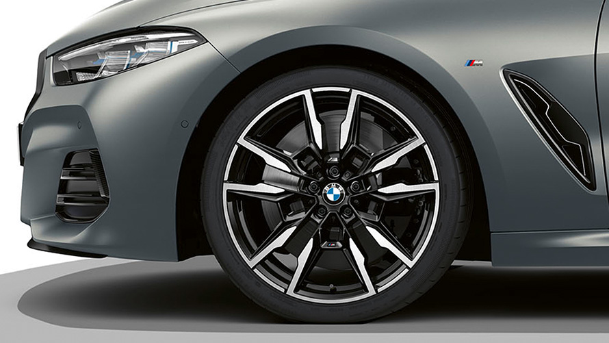 BMW xDrive Cabrio G14 LCI Facelift 2022 у кольорі Individual Frozen Pure Grey metallic, 20-дюймові легкосплавні диски Double-spoke 894 M зблизька