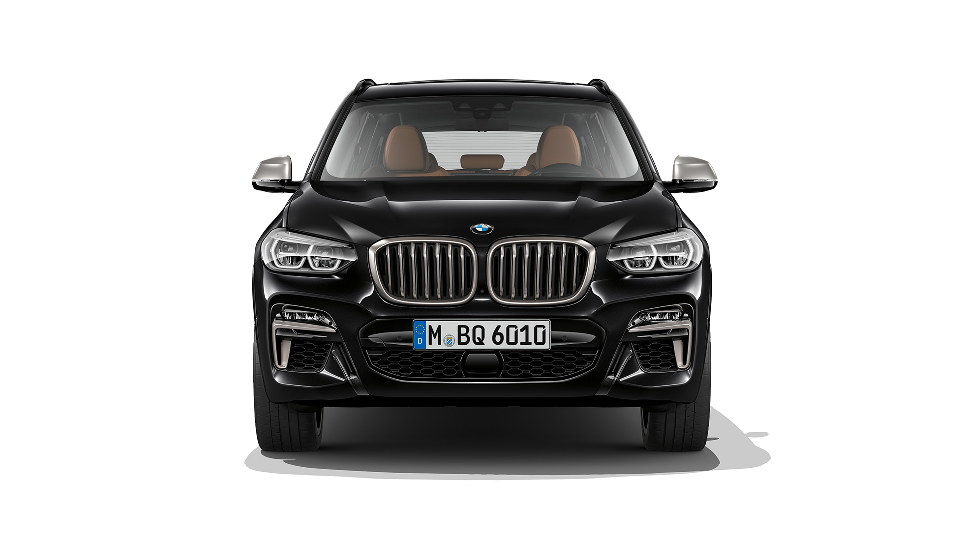 BMW X3 M40i та BMW X3 M40d, вид спереду. BMW X3 M40i та BMW X3 M40d у Black Sapphire металік, екстер’єр, вид спереду.