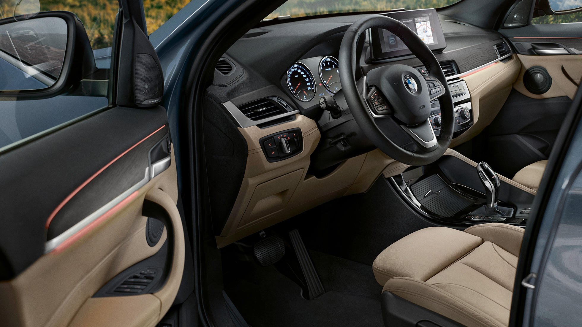 BMW X1, салон. BMW X1, салон з багатофункціональним кермом.