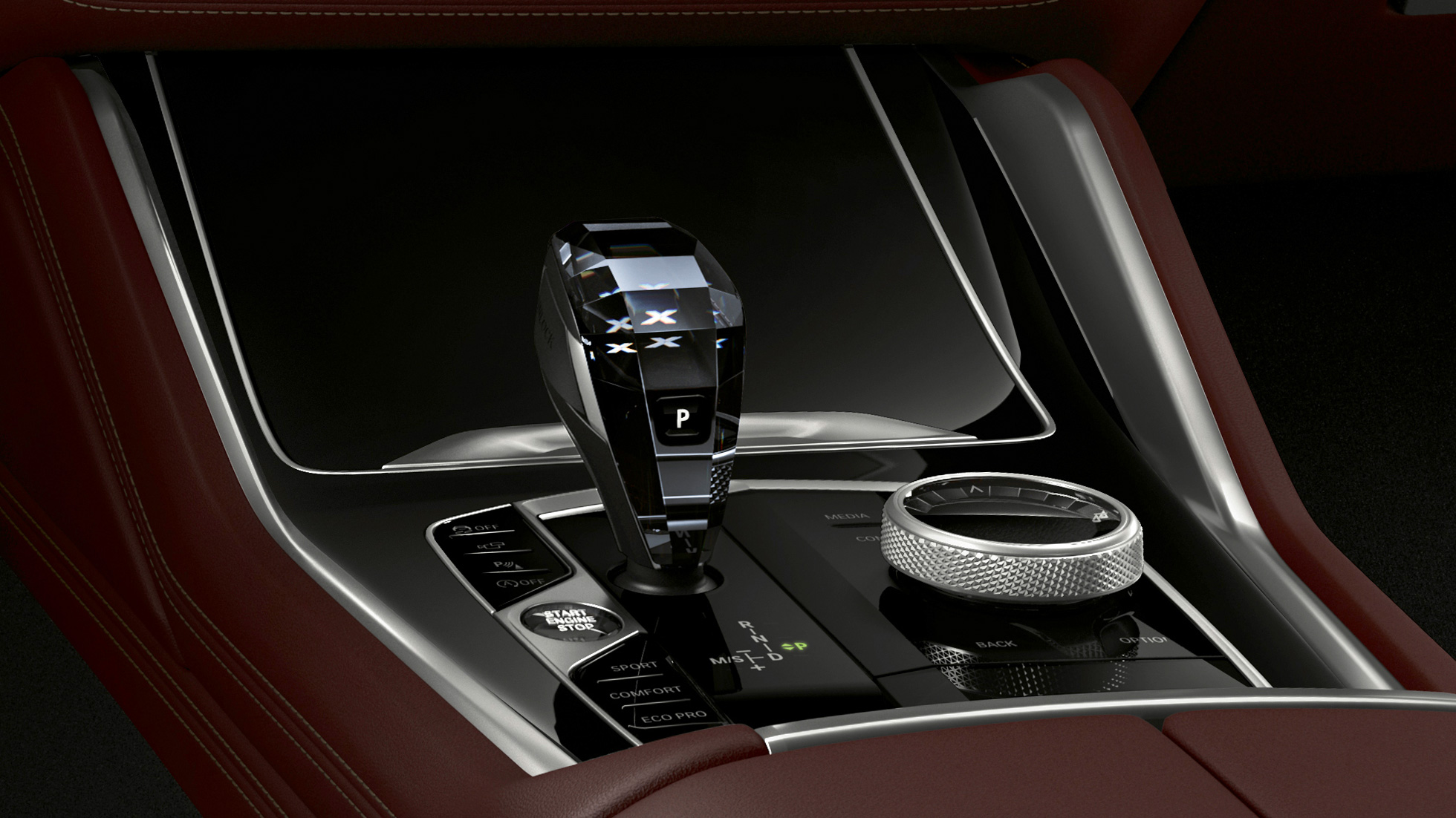 BMW X6 з BMW Individual, центральна консоль. Салон BMW X6 з BMW Individual з акцентом на центральну консоль.