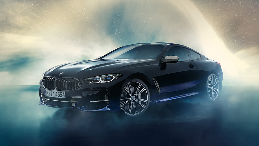 BMW Individual M850i NIGHT SKY G15 2019, вид спереду в три чверті перед метеоритним дощем